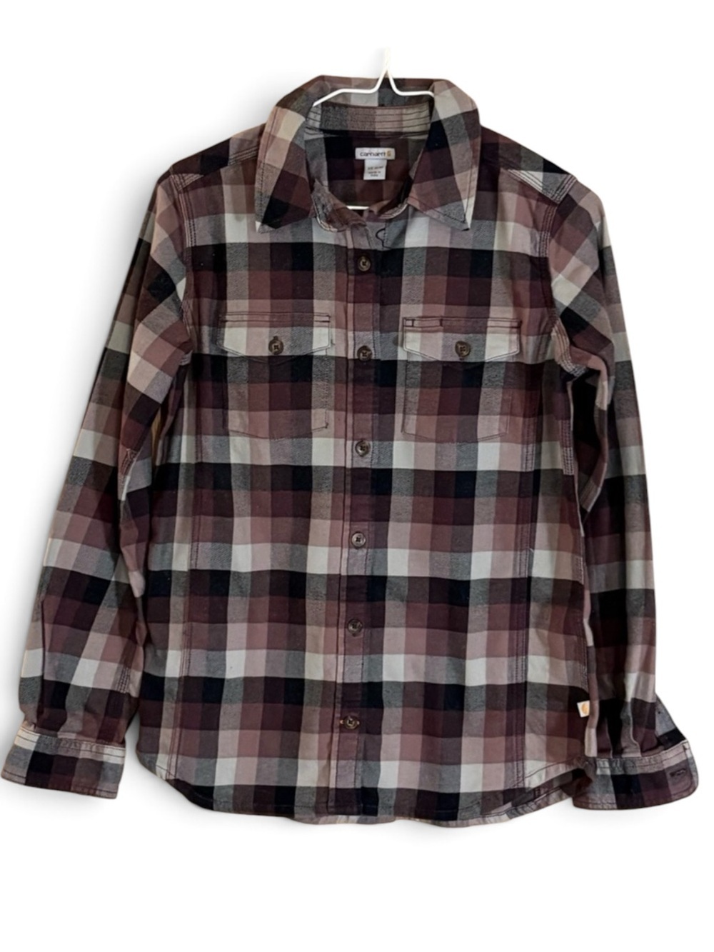 Carhartt Flannel Plaid Brown and Gray Button Down Shirt